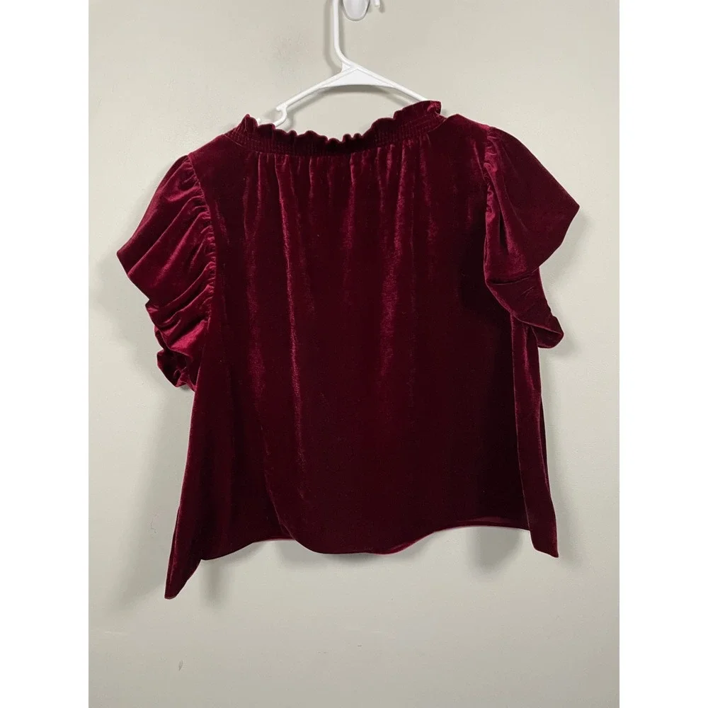 Free People Terese Velvet‎ Top in Garnet Red Size Medium Holiday Dark Romantic